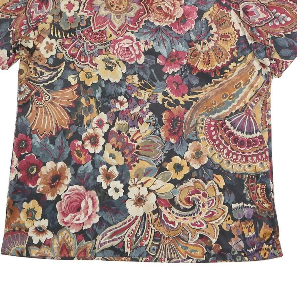 Womens Black Red Floral Printed Viscose Shirt Short Sleeve Collared L