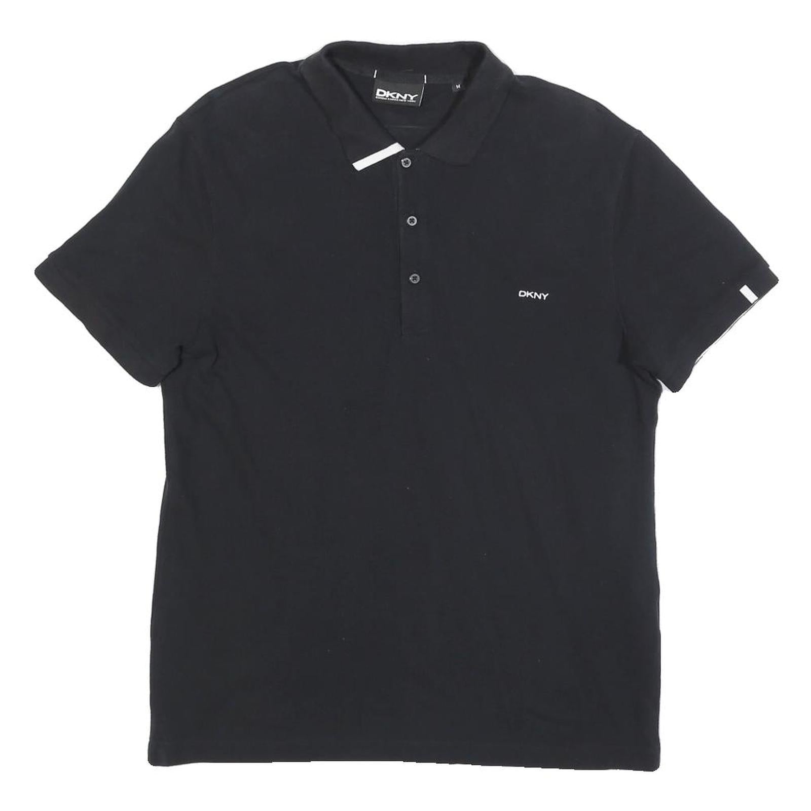 DKNY Mens Black Cotton Blend Polo Shirt M Short Sleeve Classic Fit Embroidered