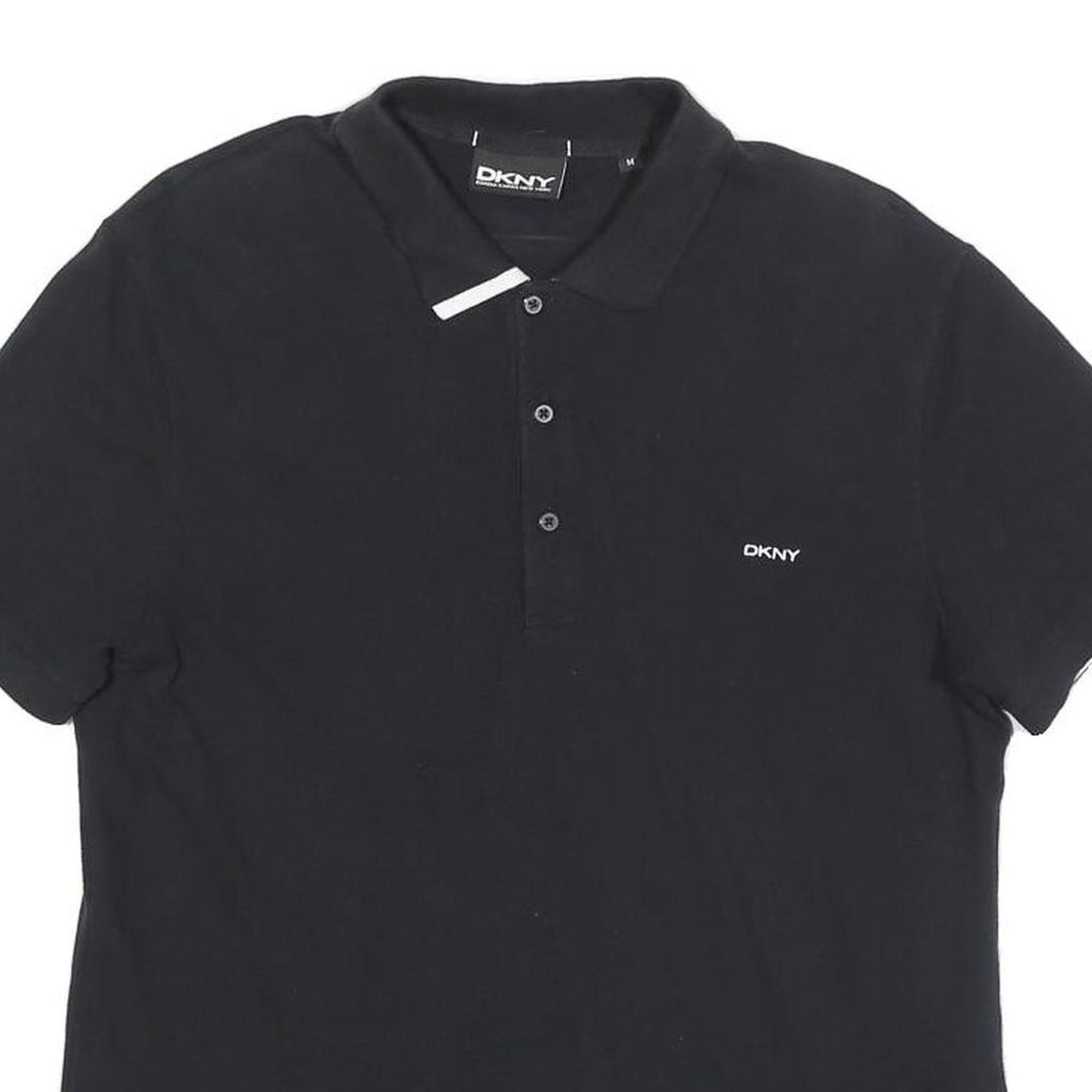 DKNY Mens Black Cotton Blend Polo Shirt M Short Sleeve Classic Fit Embroidered