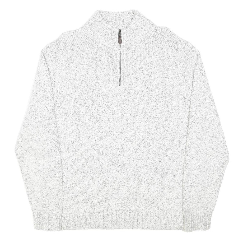 CHAPS Mens White Pullover Plain Half Zip Basic Knit XL Cotton Jumper