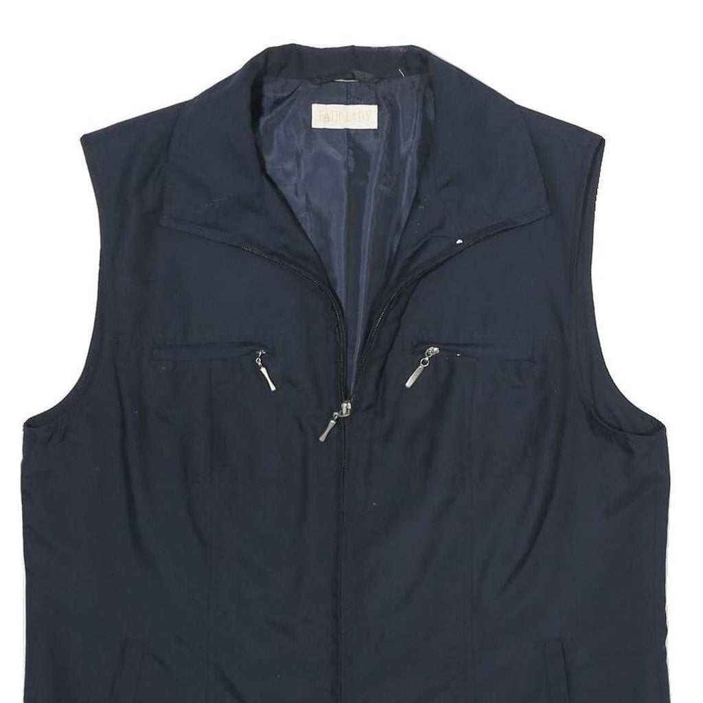 FAIR LADY Womens Navy Blue Jacket L Woven Zip Plain Comfortable Classic