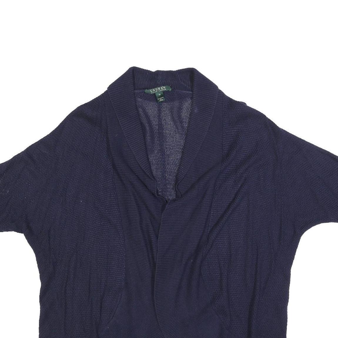 LAUREN RALPH LAUREN Womens Navy Blue Patterned Cardigan Crew Neck Basic Knit XL