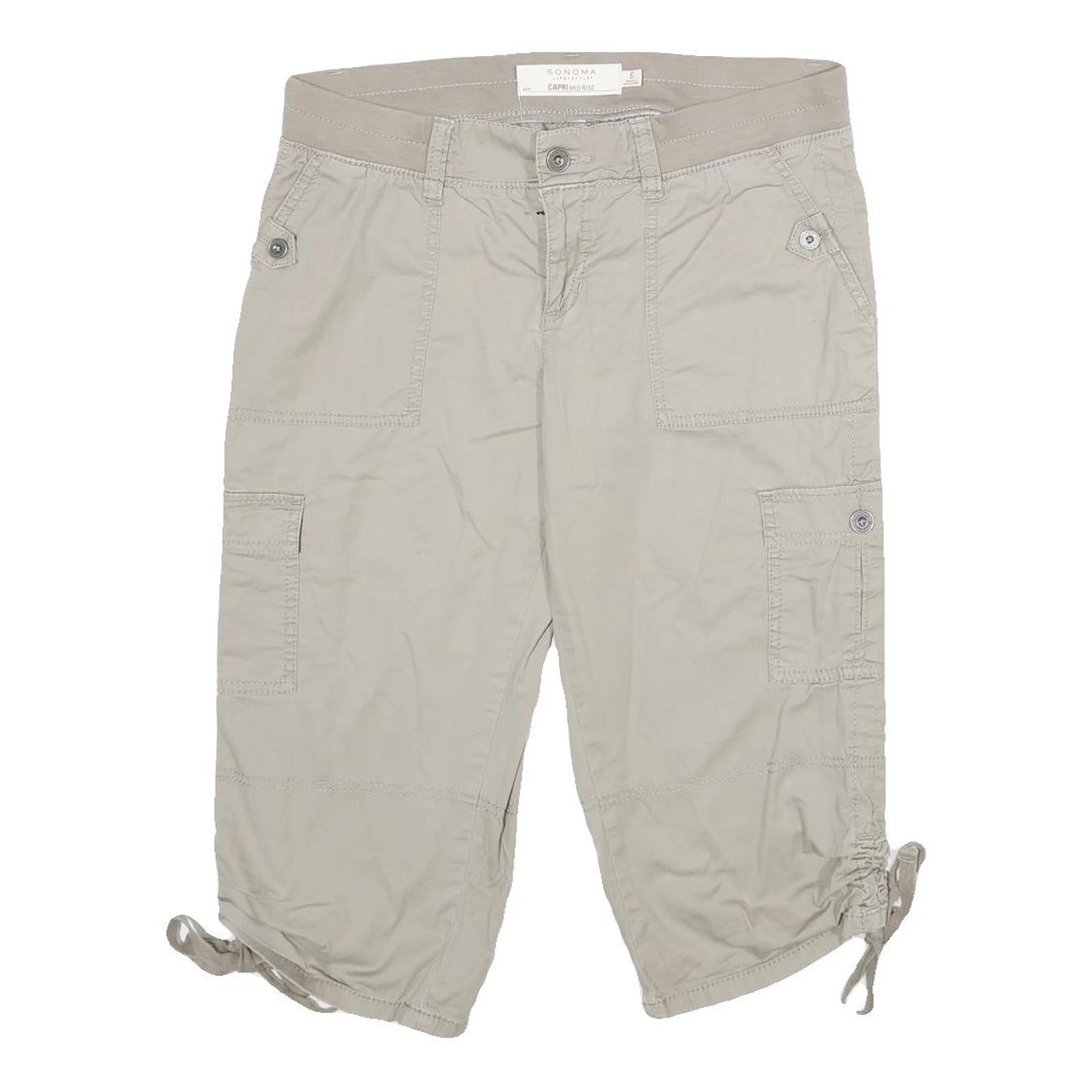 SONOMA Womens Beige Cargo Cotton Blend Shorts L W32 Casual Utility Pocketed