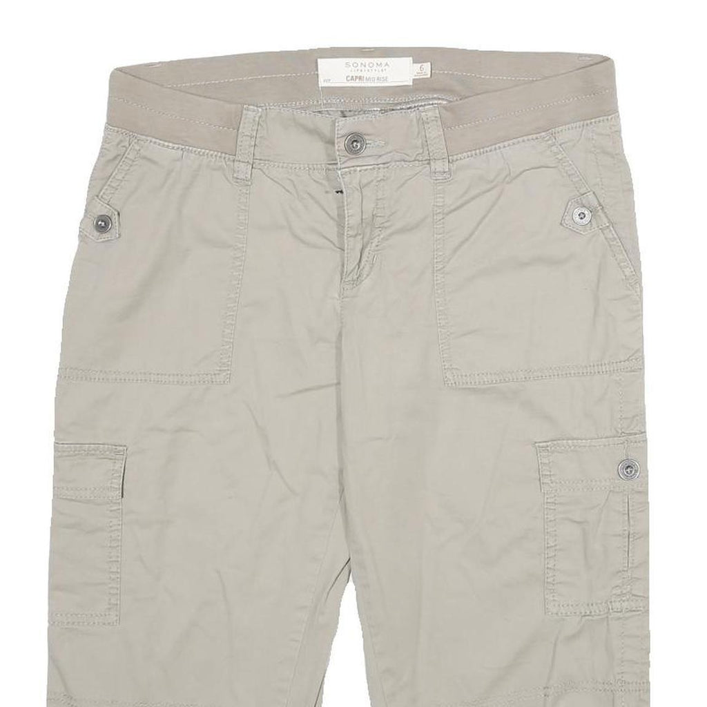 SONOMA Womens Beige Cargo Cotton Blend Shorts L W32 Casual Utility Pocketed
