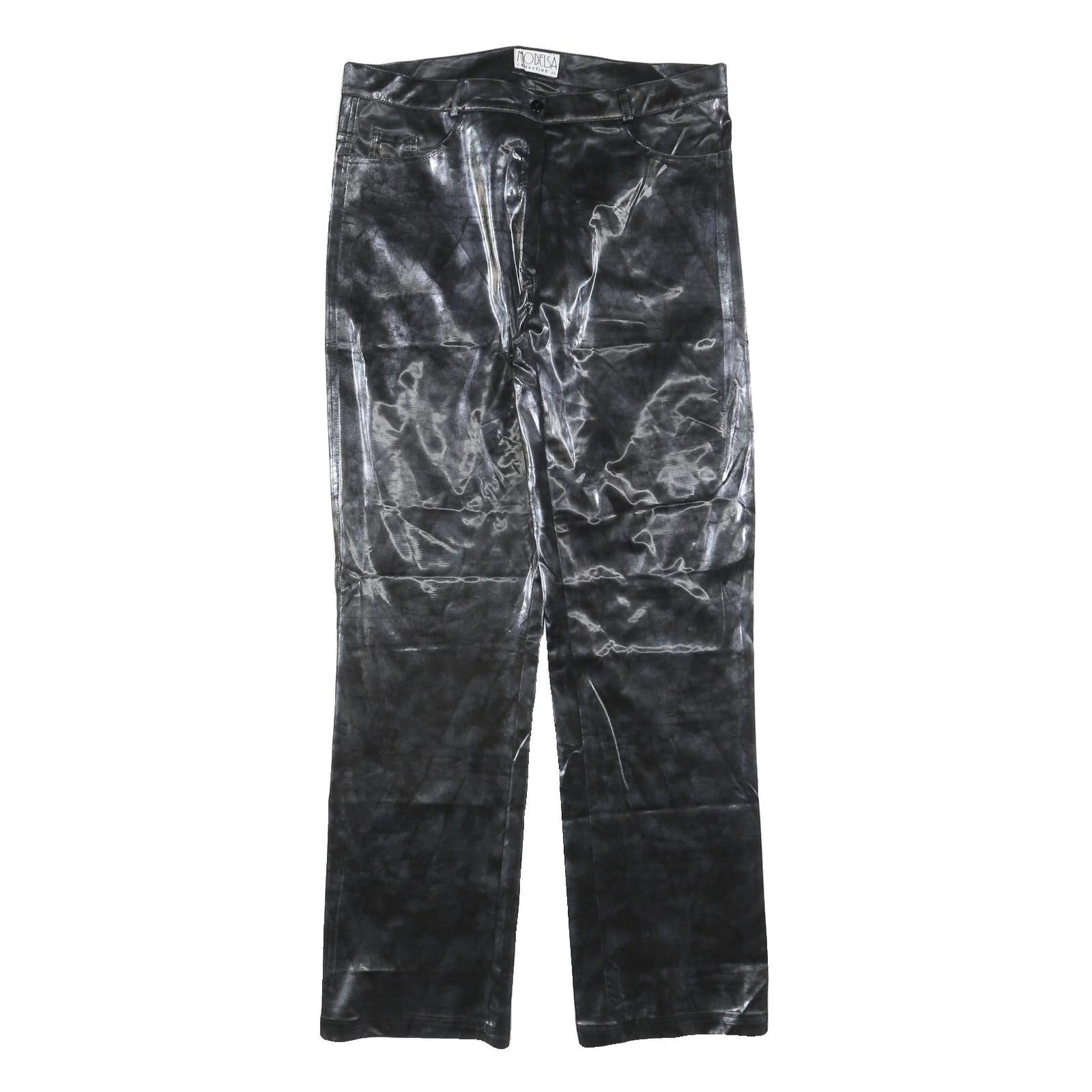 MODELSA Womens Polyester Blend Black Regular Straight Trousers W34 L32 Zip