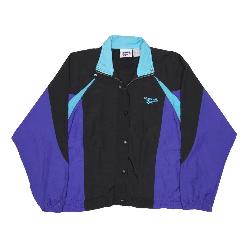 REEBOK Womens Black & Purple Casual Jacket L Nylon Colourblock Zip
