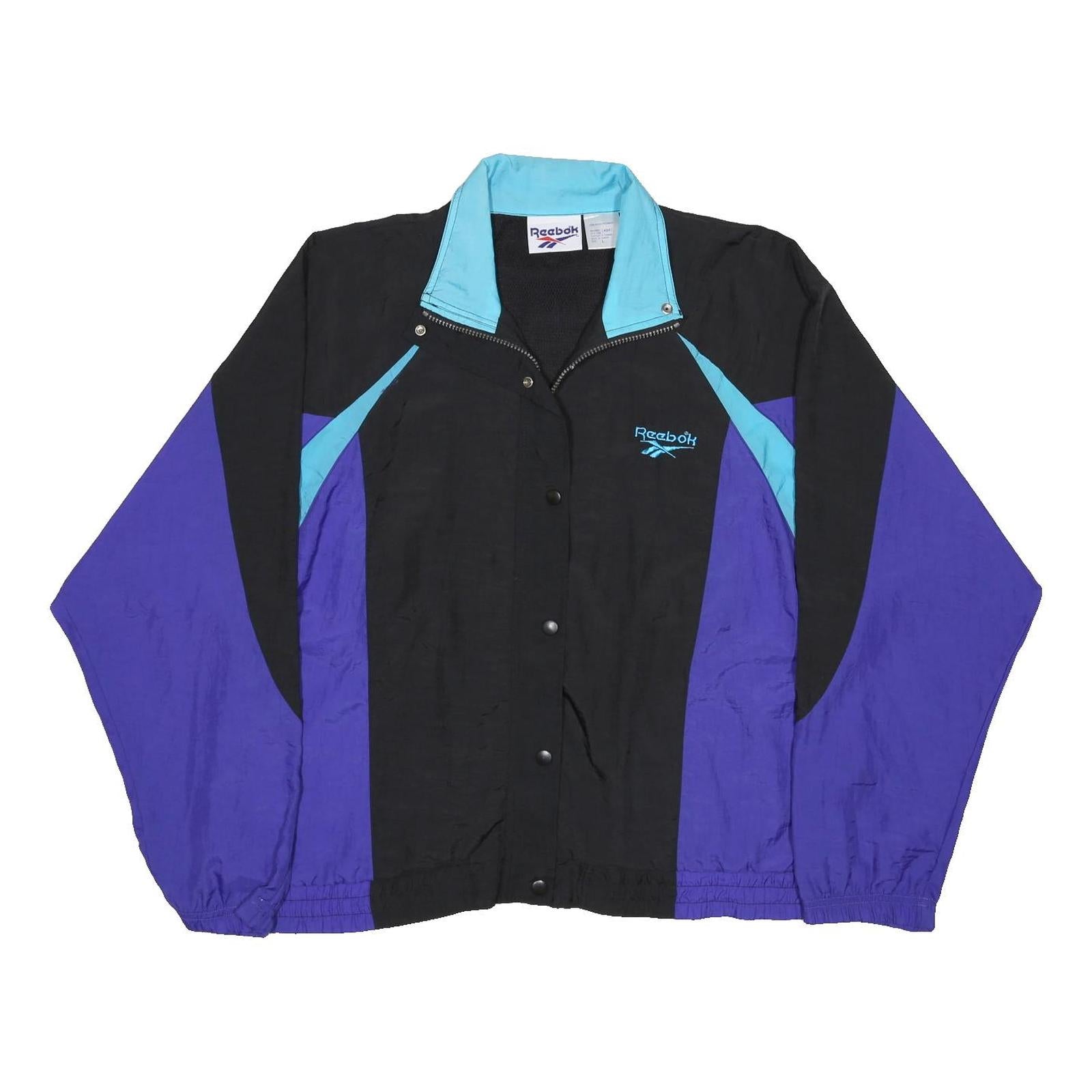 REEBOK Womens Black & Purple Casual Jacket L Nylon Colourblock Zip