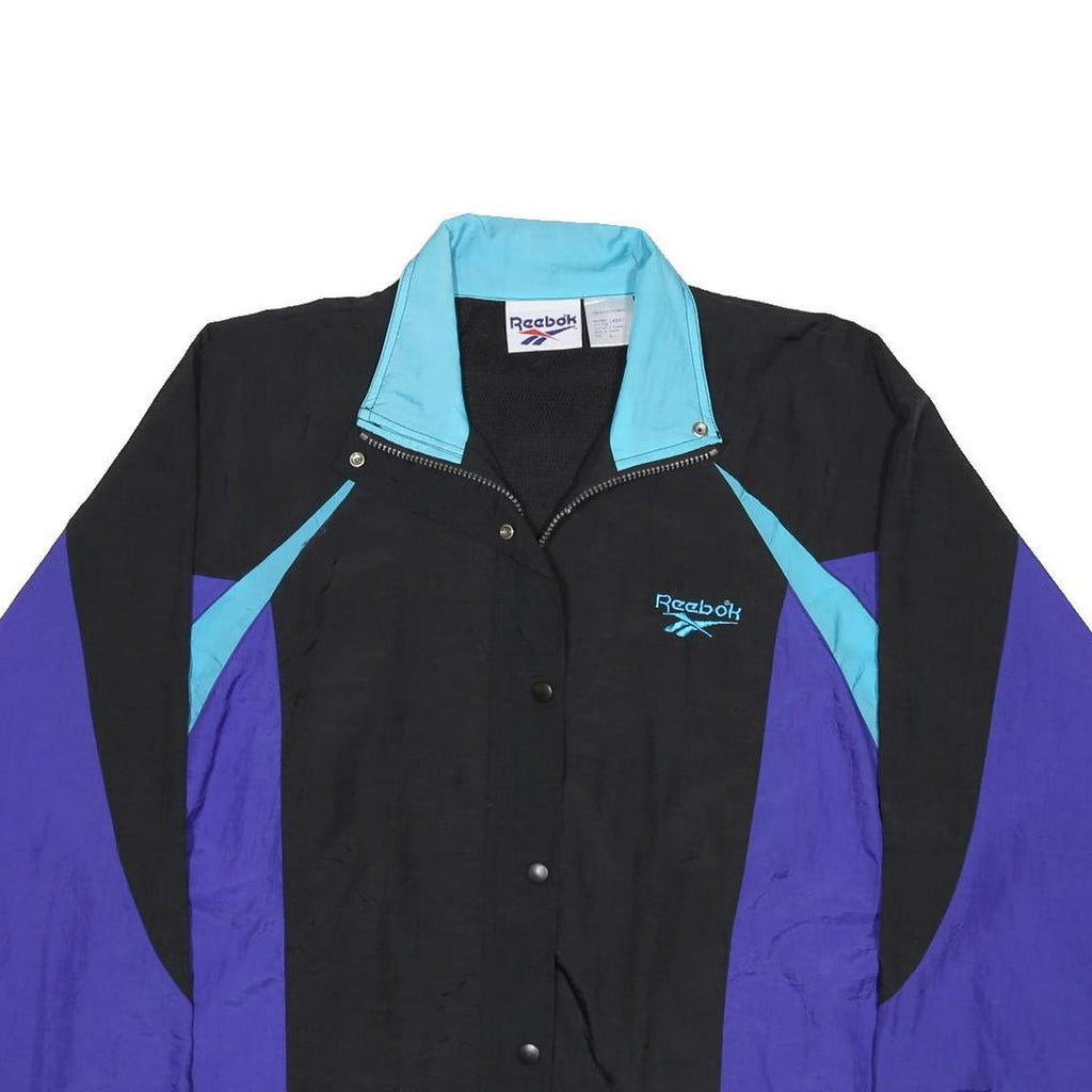 REEBOK Womens Black & Purple Casual Jacket L Nylon Colourblock Zip