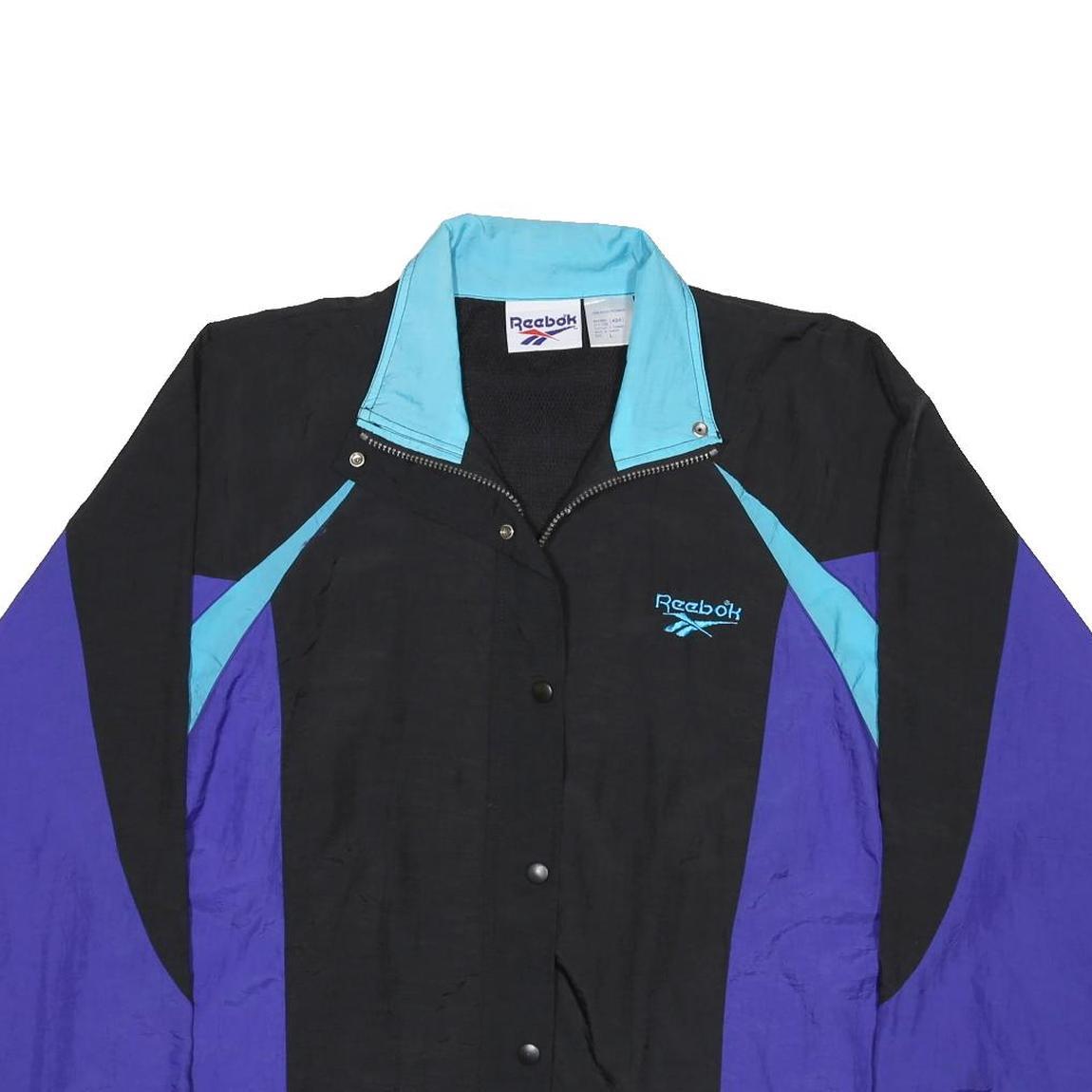 REEBOK Womens Black & Purple Casual Jacket L Nylon Colourblock Zip