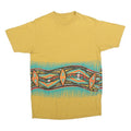 Womens Yellow Graphic T-Shirt L Short Sleeve Crew Neck Cotton Blend