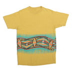Womens Yellow Graphic T-Shirt L Short Sleeve Crew Neck Cotton Blend