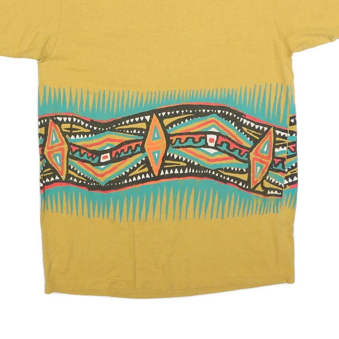 Womens Yellow Graphic T-Shirt L Short Sleeve Crew Neck Cotton Blend