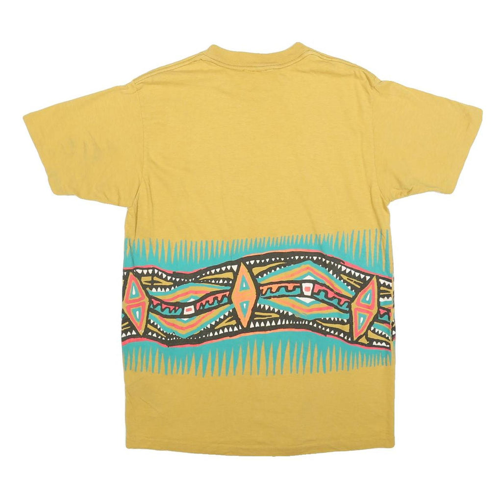 Womens Yellow Graphic T-Shirt L Short Sleeve Crew Neck Cotton Blend