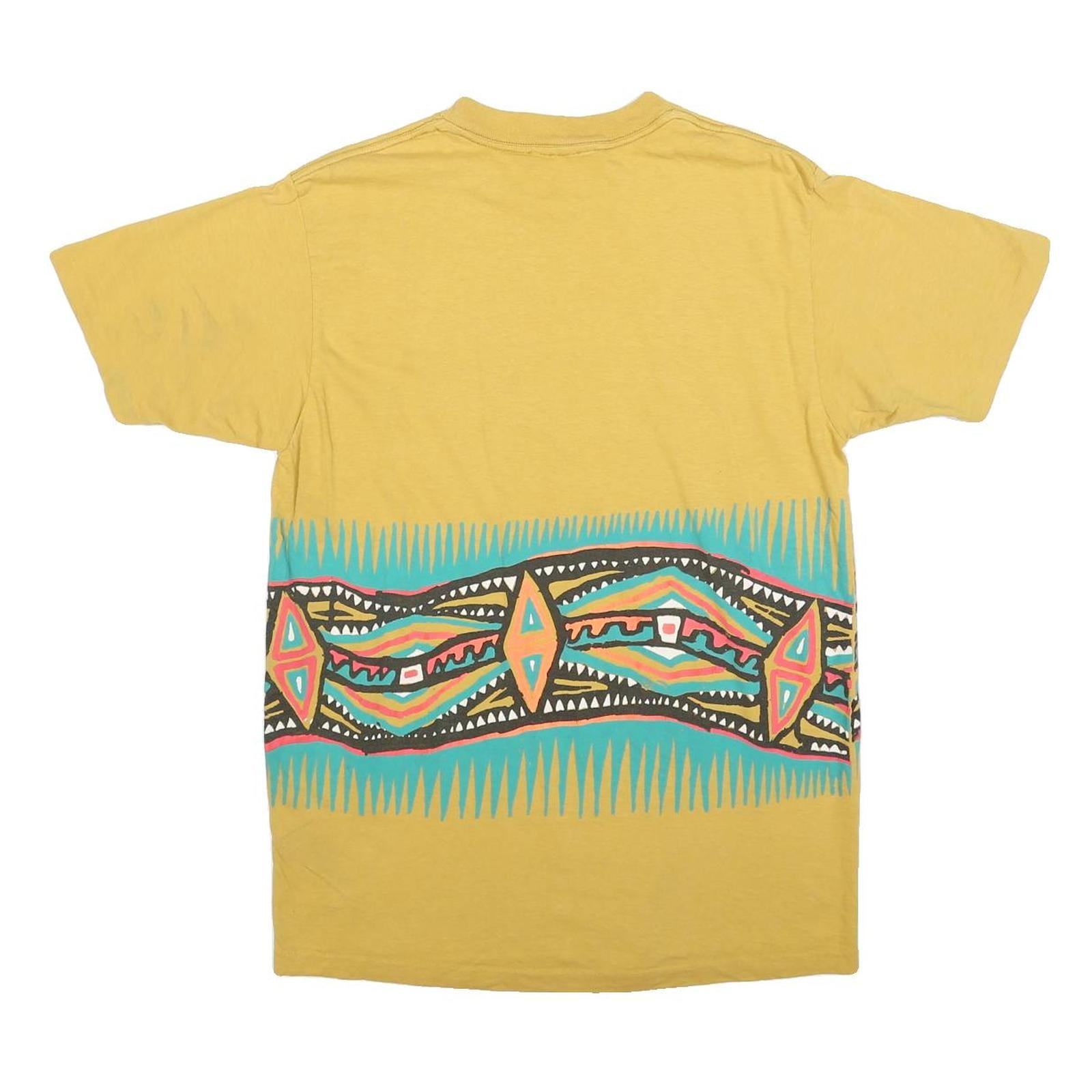 Womens Yellow Graphic T-Shirt L Short Sleeve Crew Neck Cotton Blend