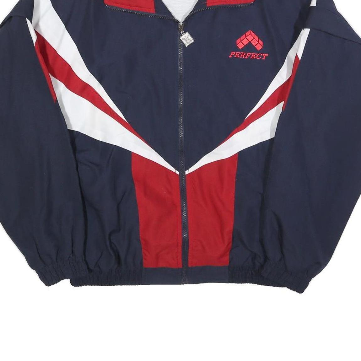 PERFECT Mens Navy Blue & Red Polyester Zip Jacket S Sport Casual Track Style