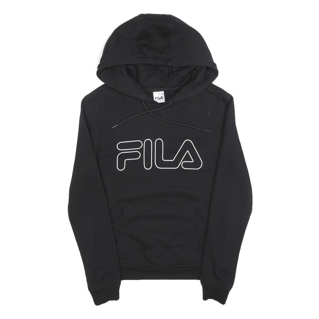 FILA Womens Black Hoodie S Cotton Blend Pullover Logo Sweatshirt