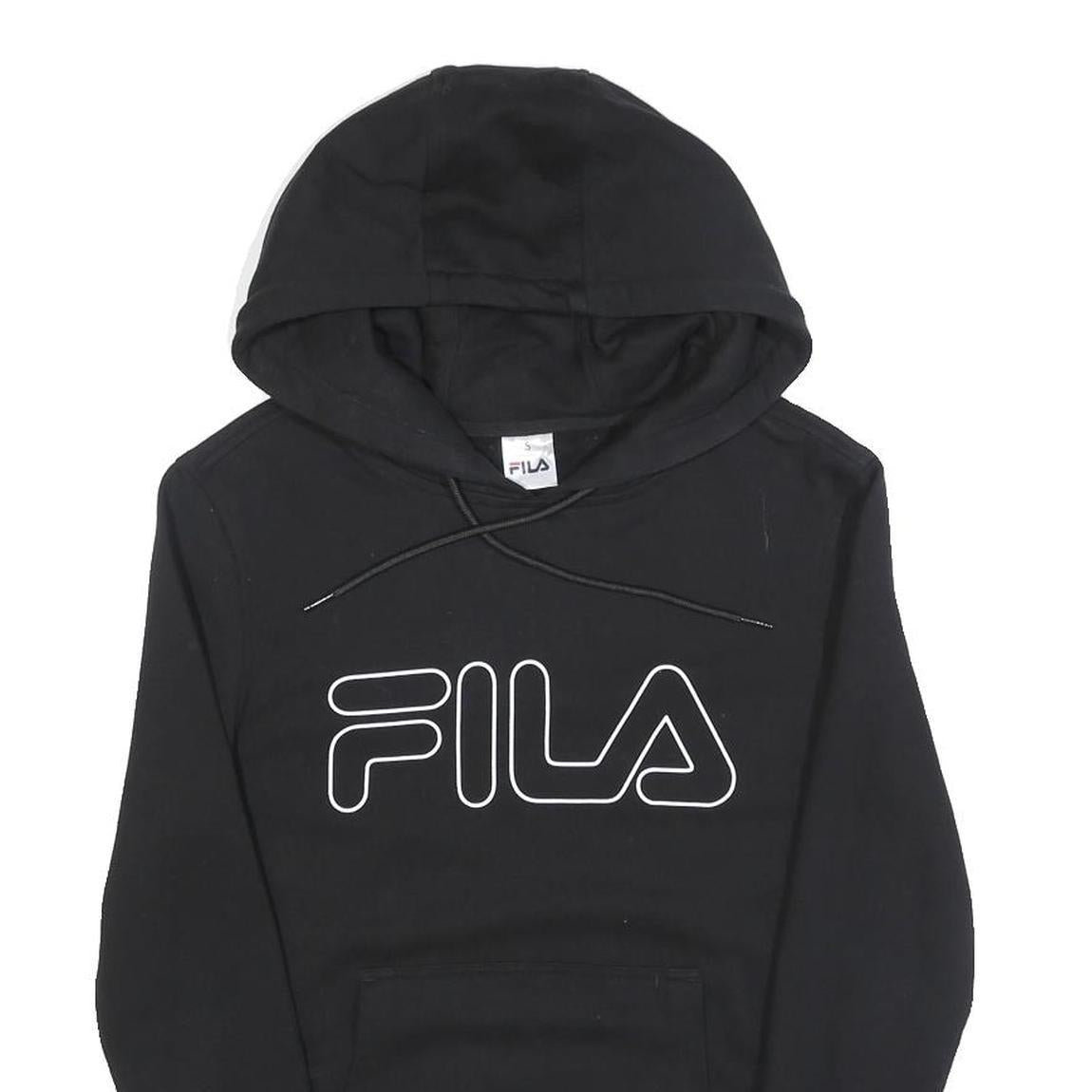 FILA Womens Black Hoodie S Cotton Blend Pullover Logo Sweatshirt