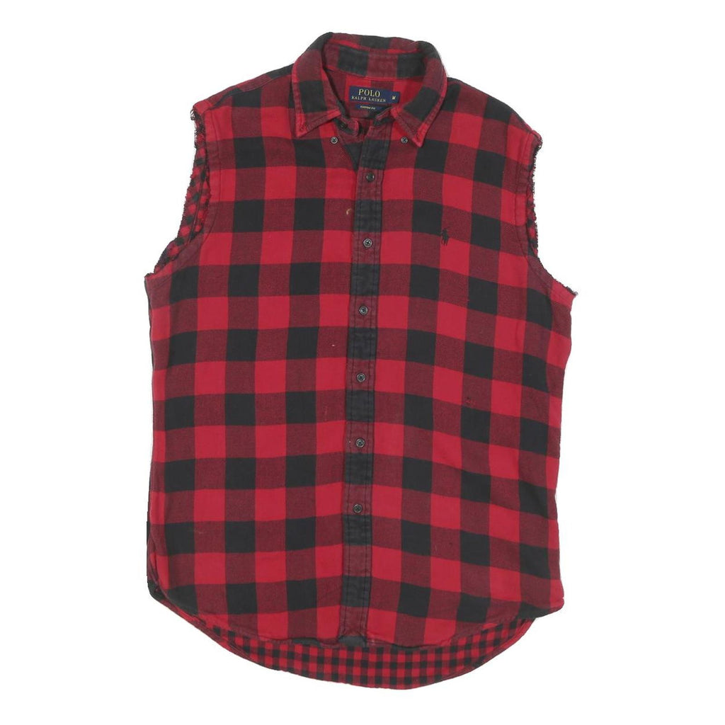 POLO RALPH LAUREN Mens Red & Black Sleeveless Shirt M Cotton Plaid Button-Up