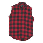 POLO RALPH LAUREN Mens Red & Black Sleeveless Shirt M Cotton Plaid Button-Up