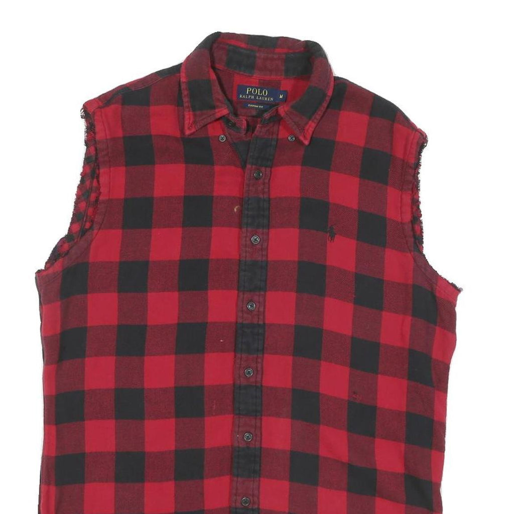 POLO RALPH LAUREN Mens Red & Black Sleeveless Shirt M Cotton Plaid Button-Up