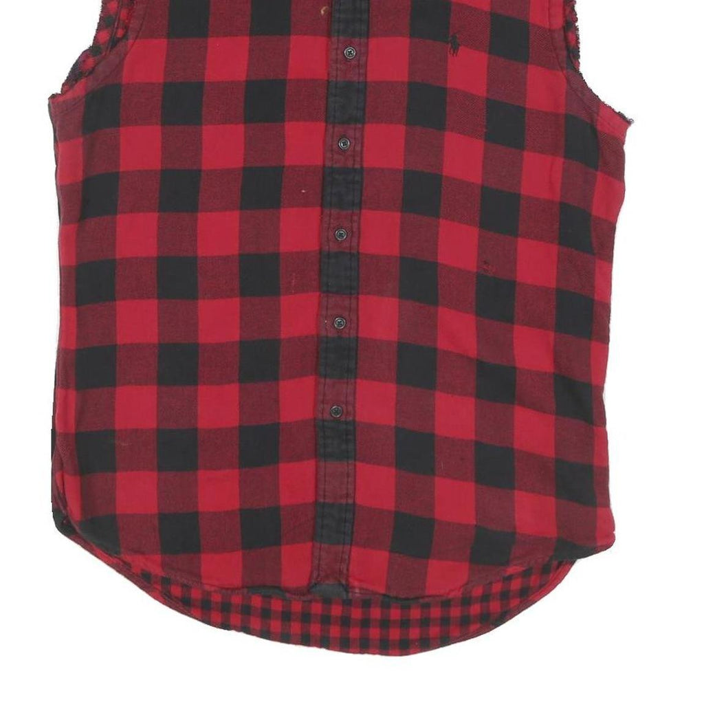 POLO RALPH LAUREN Mens Red & Black Sleeveless Shirt M Cotton Plaid Button-Up