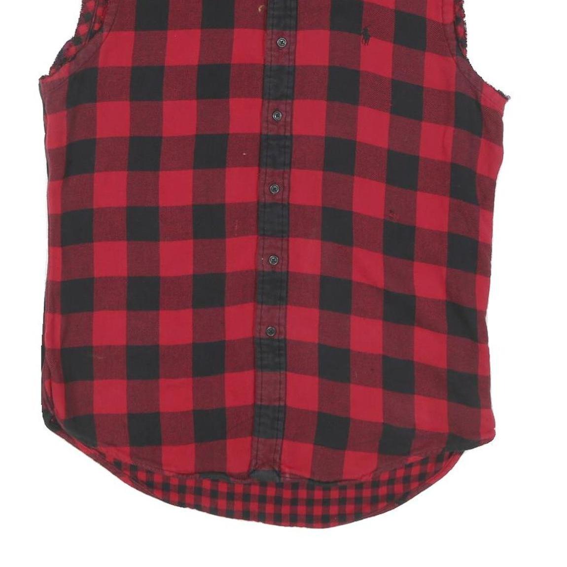 POLO RALPH LAUREN Mens Red & Black Sleeveless Shirt M Cotton Plaid Button-Up