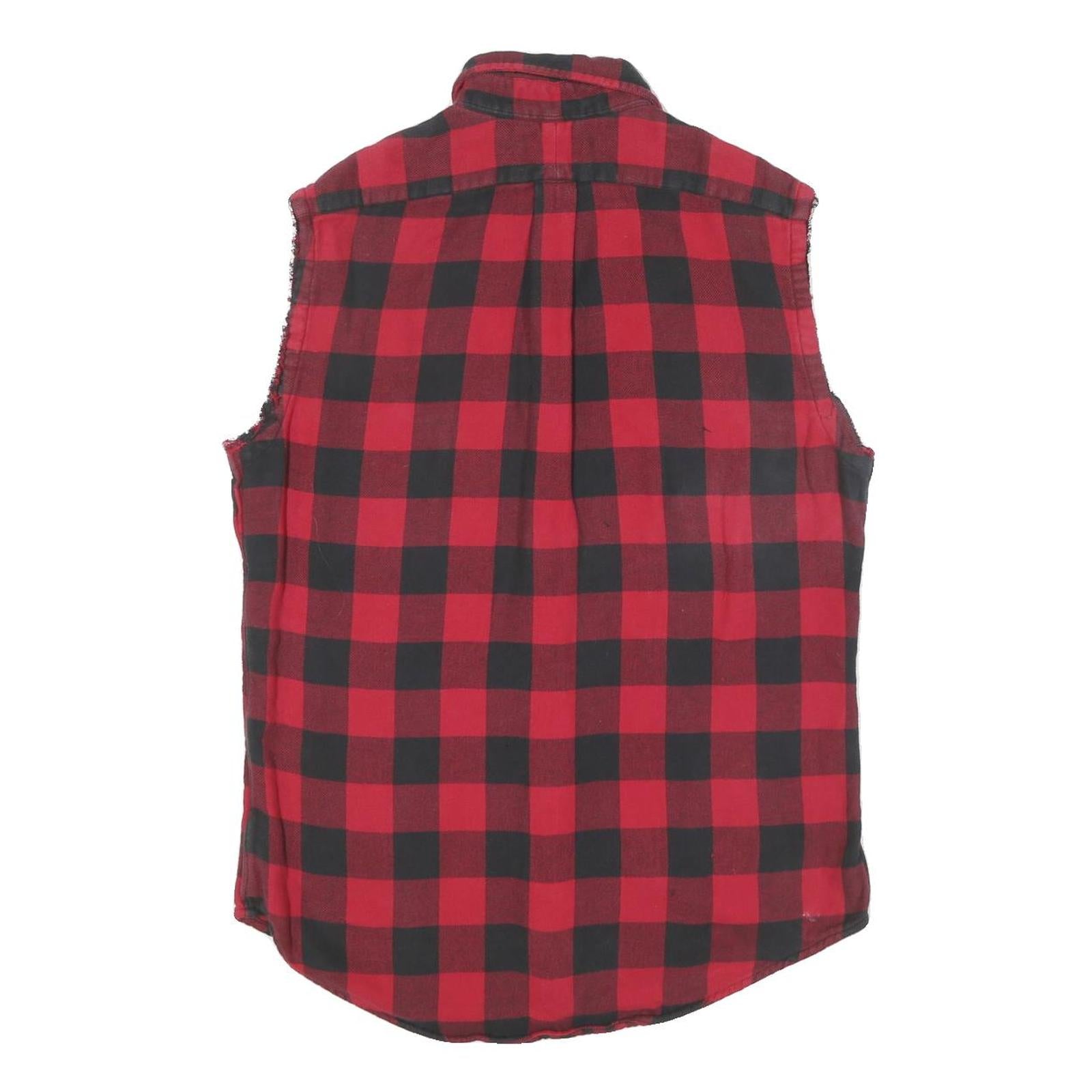 POLO RALPH LAUREN Mens Red & Black Sleeveless Shirt M Cotton Plaid Button-Up