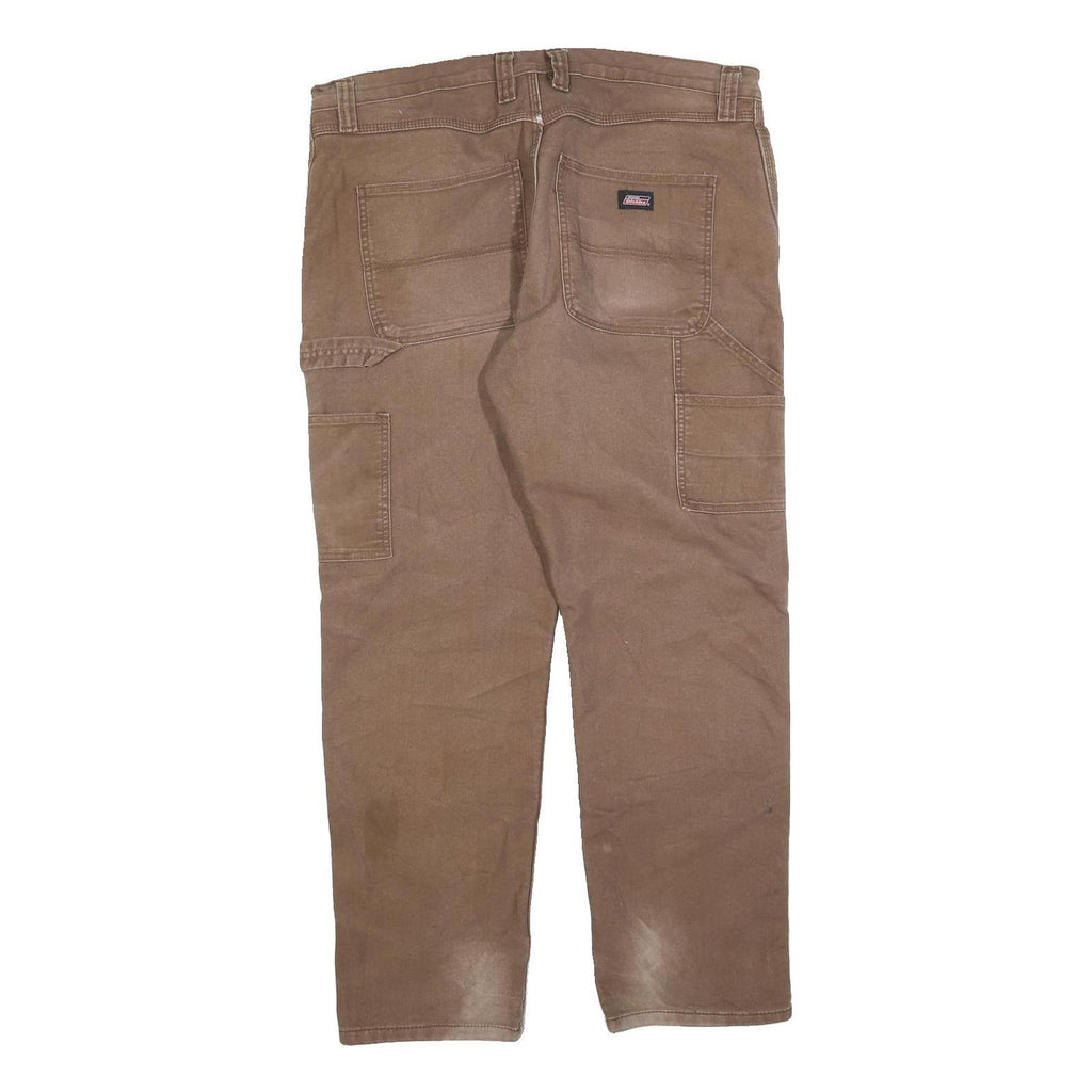 DICKIES Mens Regular Fit Straight Brown Denim W38 L32 Workwear Casual Trousers