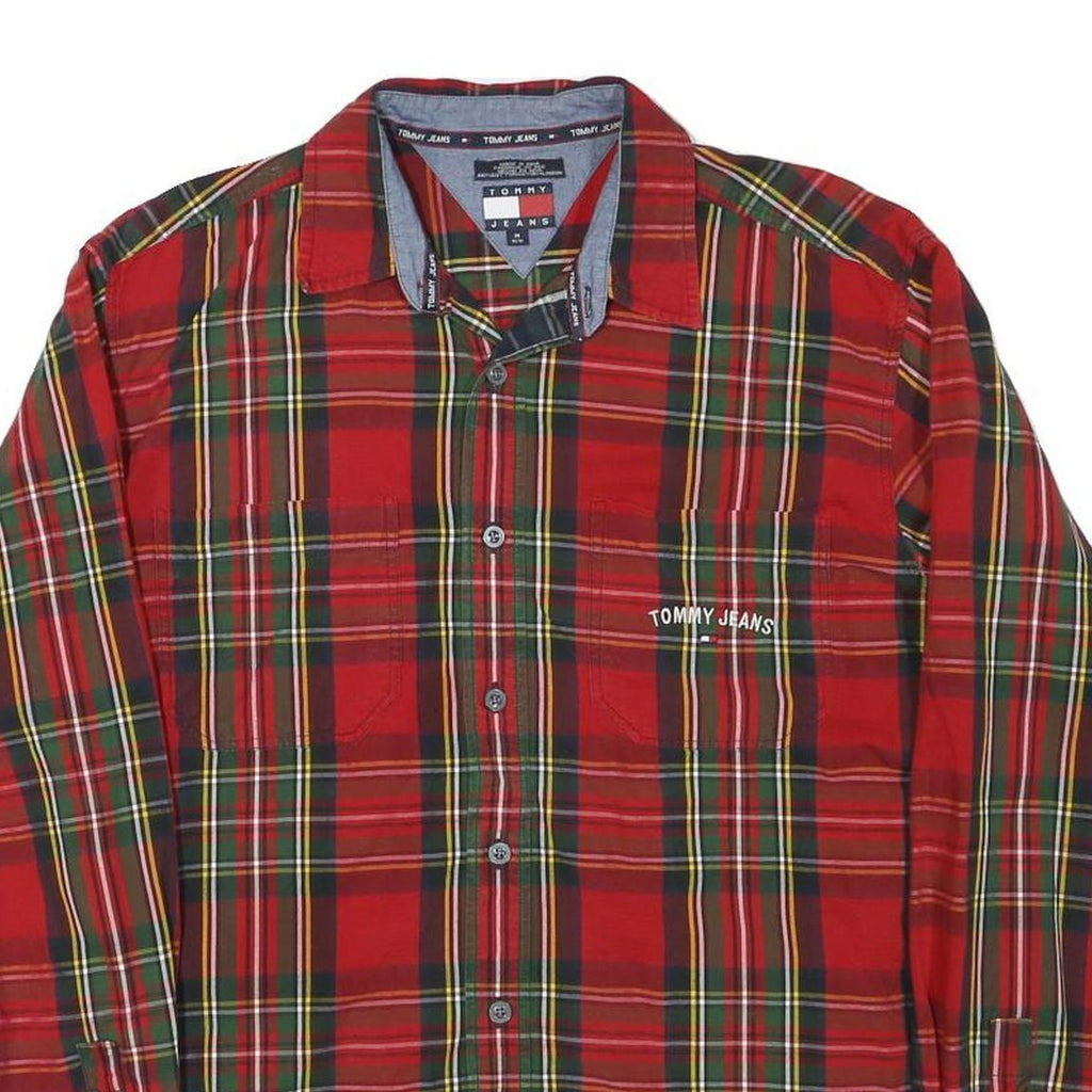 TOMMY HILFIGER Mens Red & Green Plaid Shirt M Long Sleeve Cotton Blend Casual