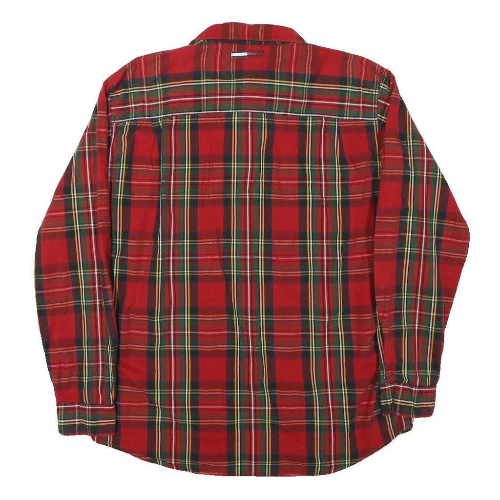 TOMMY HILFIGER Mens Red & Green Plaid Shirt M Long Sleeve Cotton Blend Casual