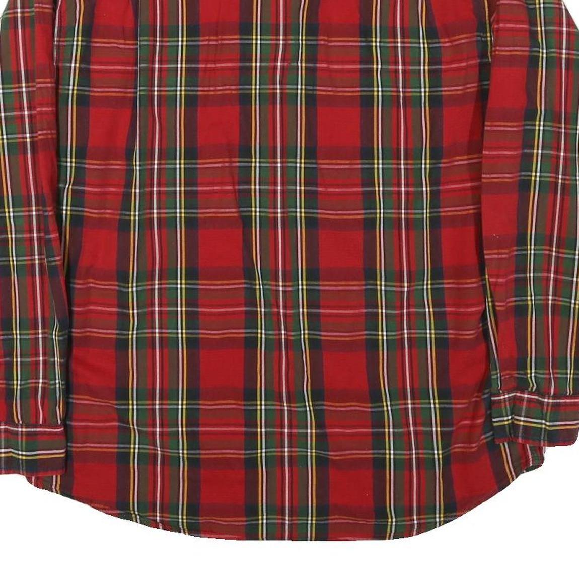 TOMMY HILFIGER Mens Red & Green Plaid Shirt M Long Sleeve Cotton Blend Casual