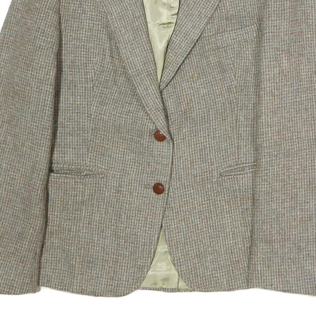 Womens Beige Cotton Check Button Jacket M Woven Classic Tailored Formal
