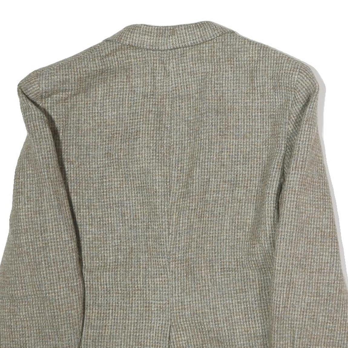 Womens Beige Cotton Check Button Jacket M Woven Classic Tailored Formal