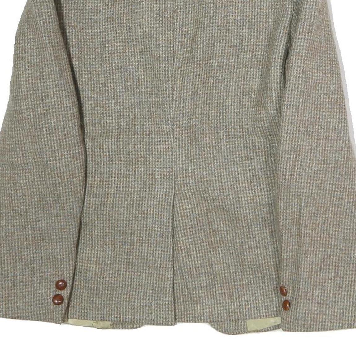 Womens Beige Cotton Check Button Jacket M Woven Classic Tailored Formal