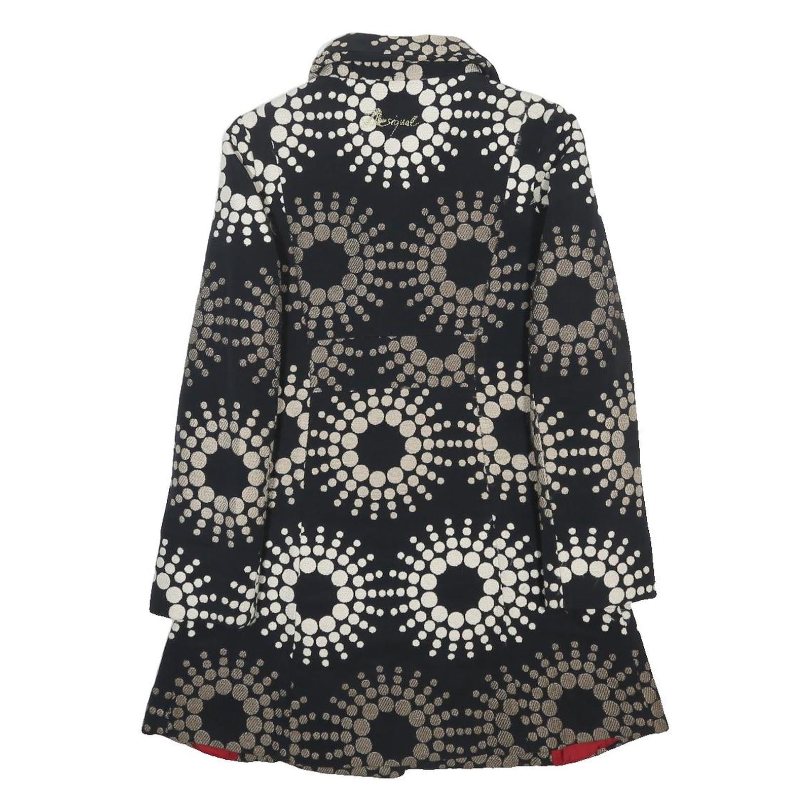 DESIGUAL Womens Black & Beige Printed Button Jacket S Acrylic Blend Patterned