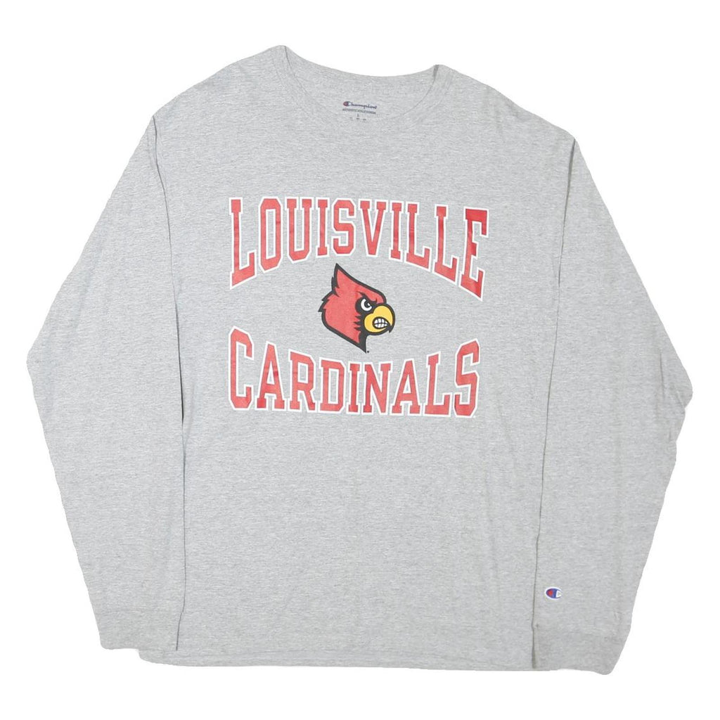 CHAMPION Mens Grey Louisville Cardinals Graphic T-Shirt L Long Sleeve Crew Neck