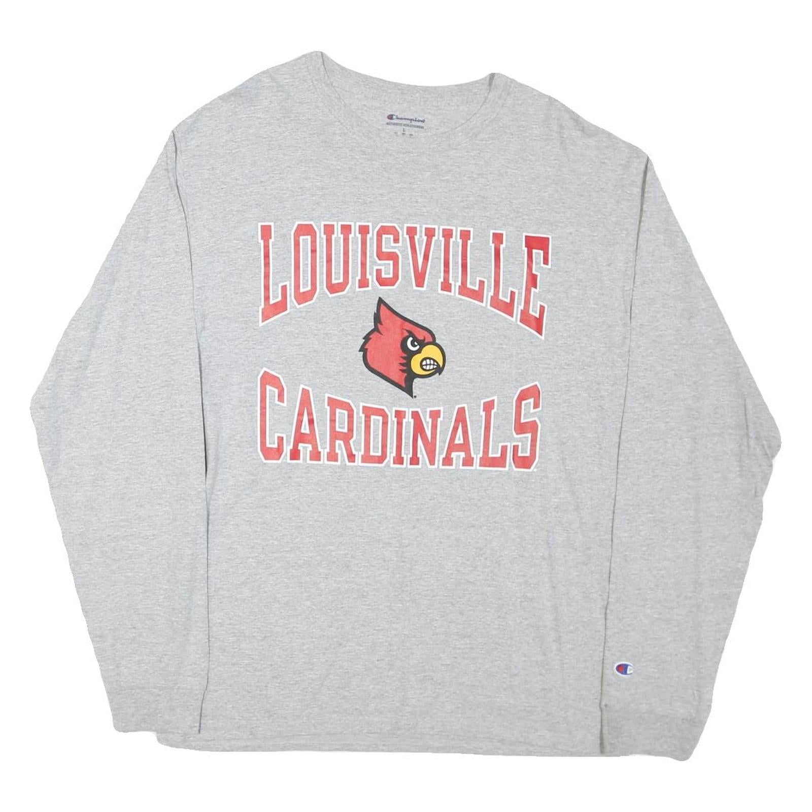 CHAMPION Mens Grey Louisville Cardinals Graphic T-Shirt L Long Sleeve Crew Neck