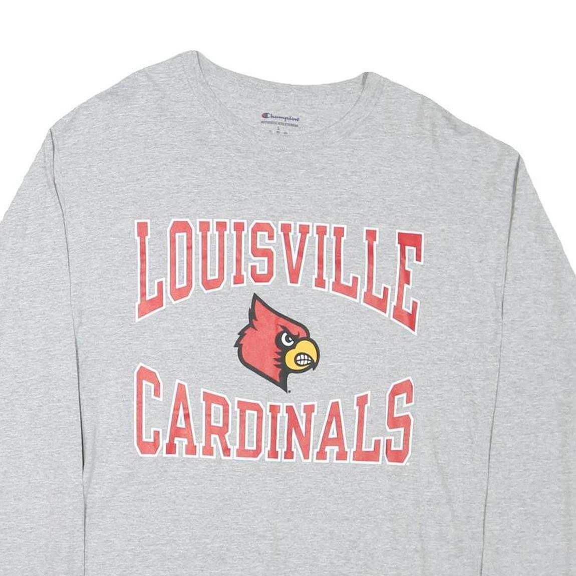 CHAMPION Mens Grey Louisville Cardinals Graphic T-Shirt L Long Sleeve Crew Neck
