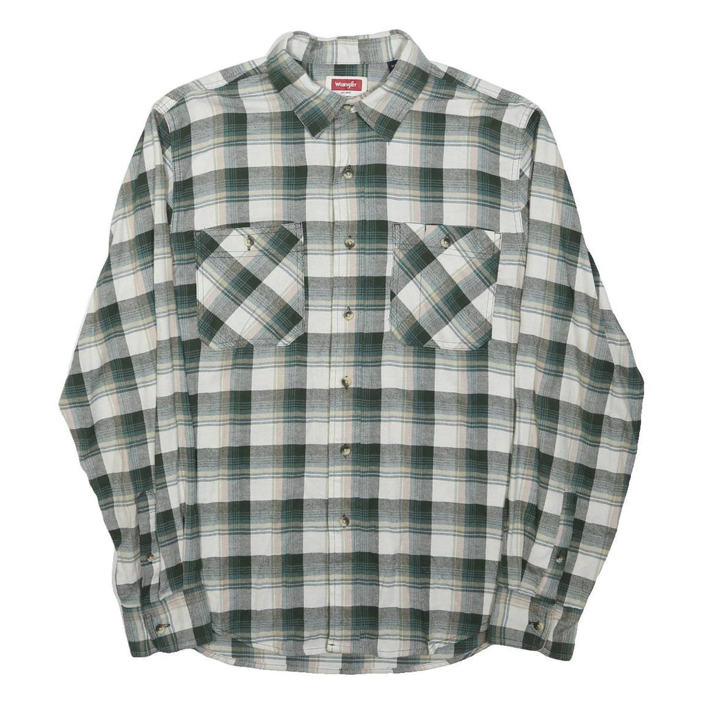 WRANGLER Mens Green & White Check Shirt M Cotton Blend Long Sleeve