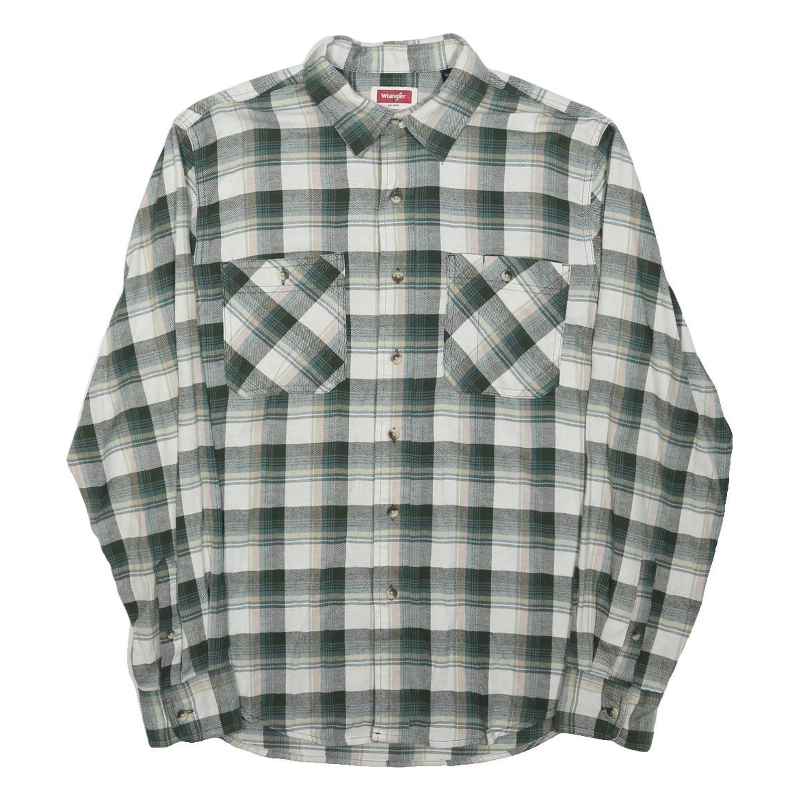 WRANGLER Mens Green & White Check Shirt M Cotton Blend Long Sleeve