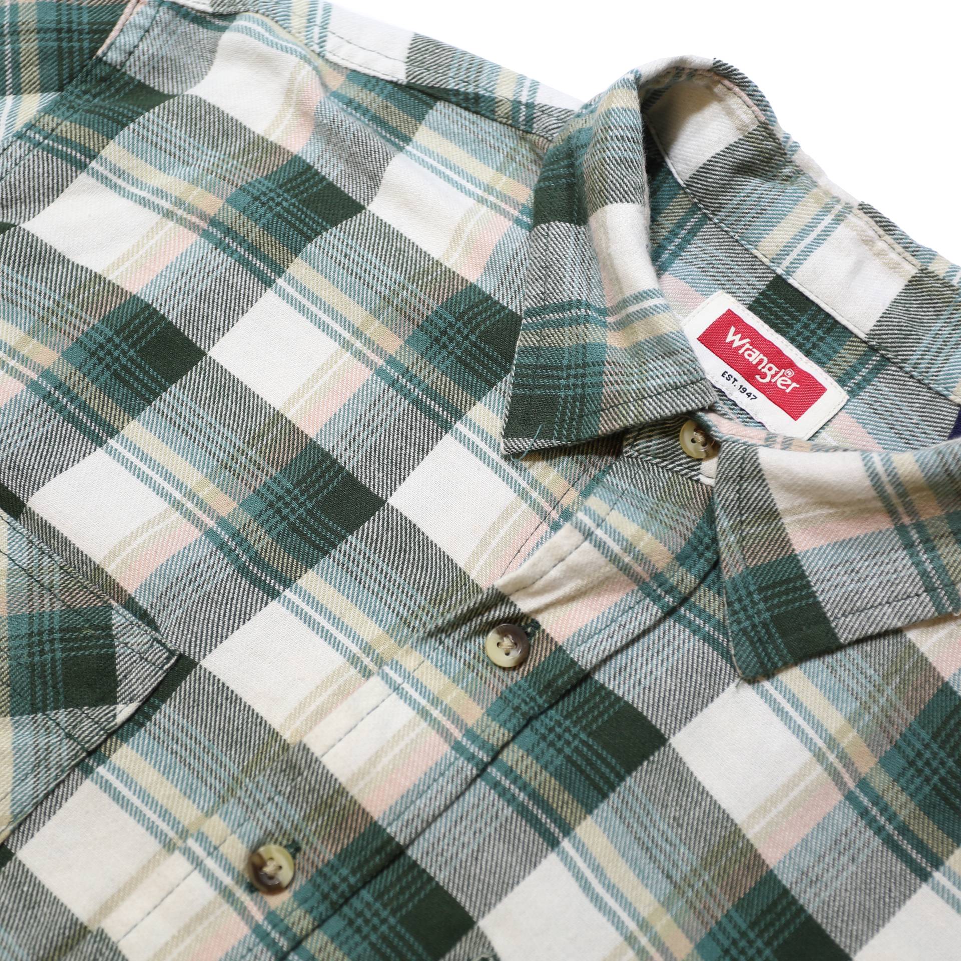 WRANGLER Mens Green & White Check Shirt M Cotton Blend Long Sleeve