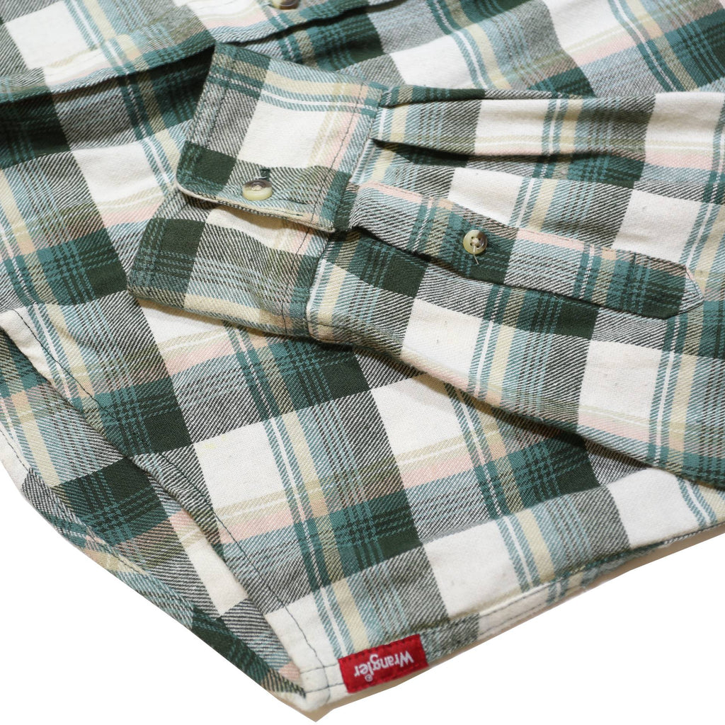 WRANGLER Mens Green & White Check Shirt M Cotton Blend Long Sleeve