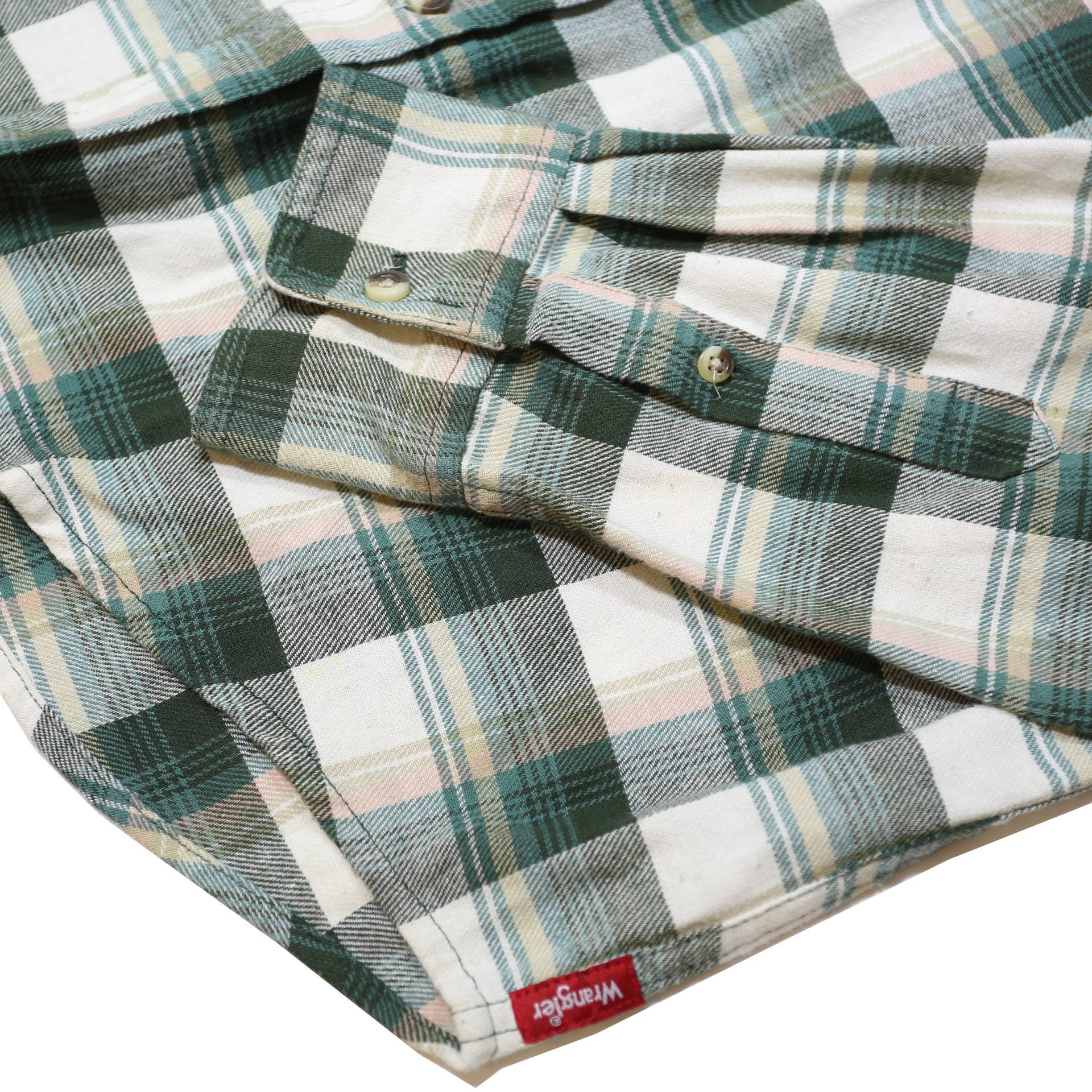 WRANGLER Mens Green & White Check Shirt M Cotton Blend Long Sleeve