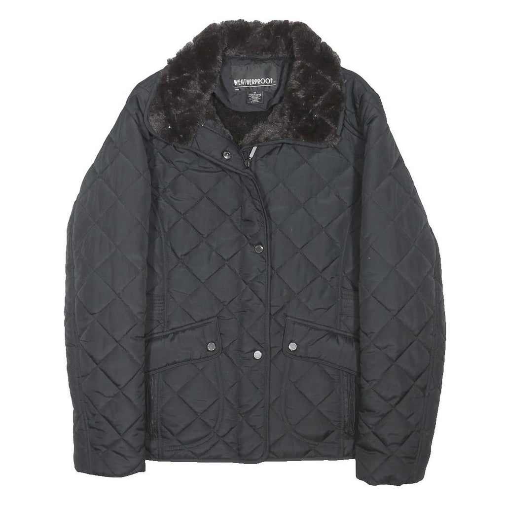 WEATHER PROOF Womens Black Quilted Jacket M Polyester Blend Button Closure