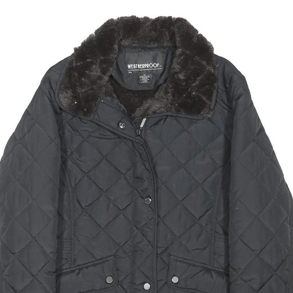 WEATHER PROOF Womens Black Quilted Jacket M Polyester Blend Button Closure