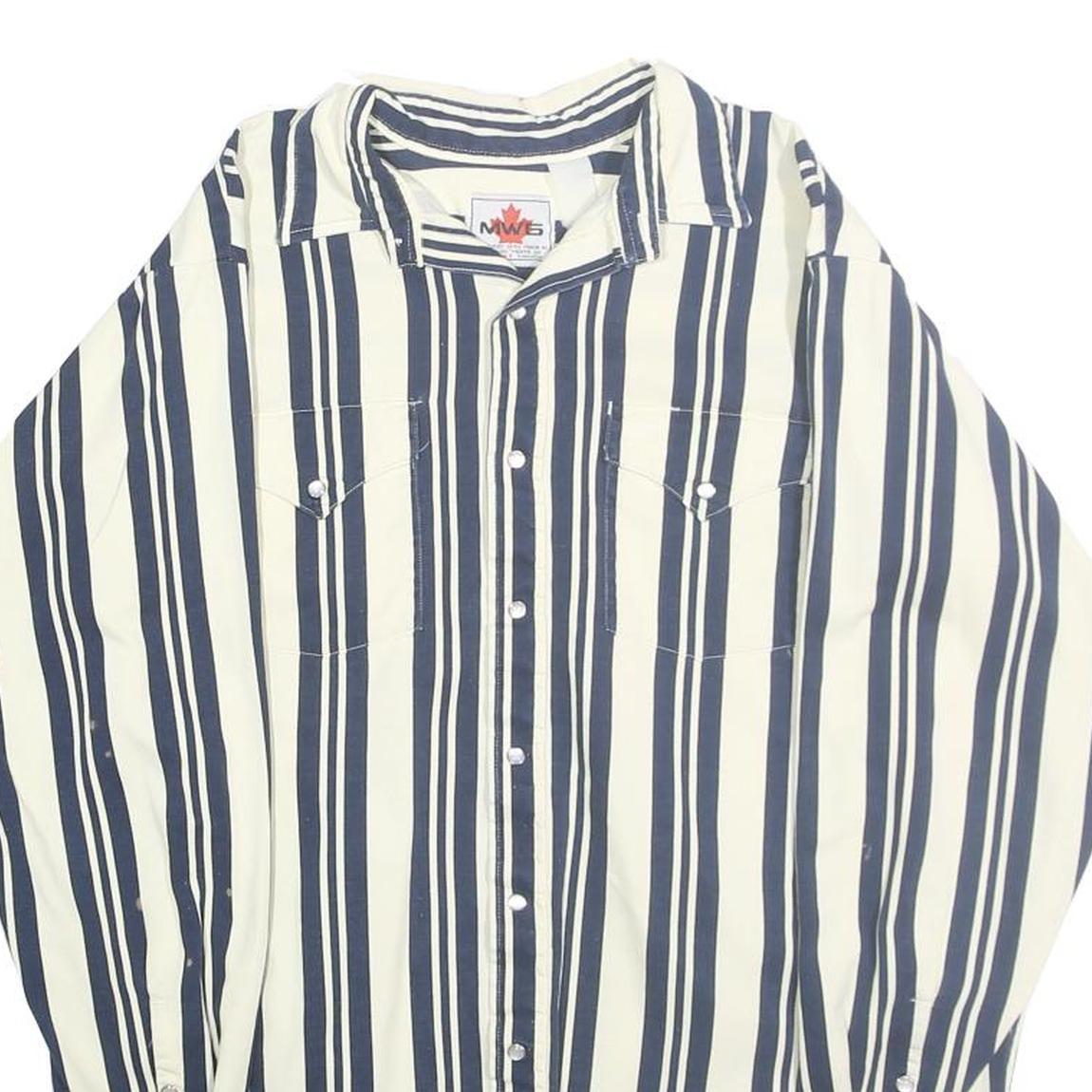 MWG Mens White & Blue Striped Shirt S Cotton Classic Long Sleeve Button
