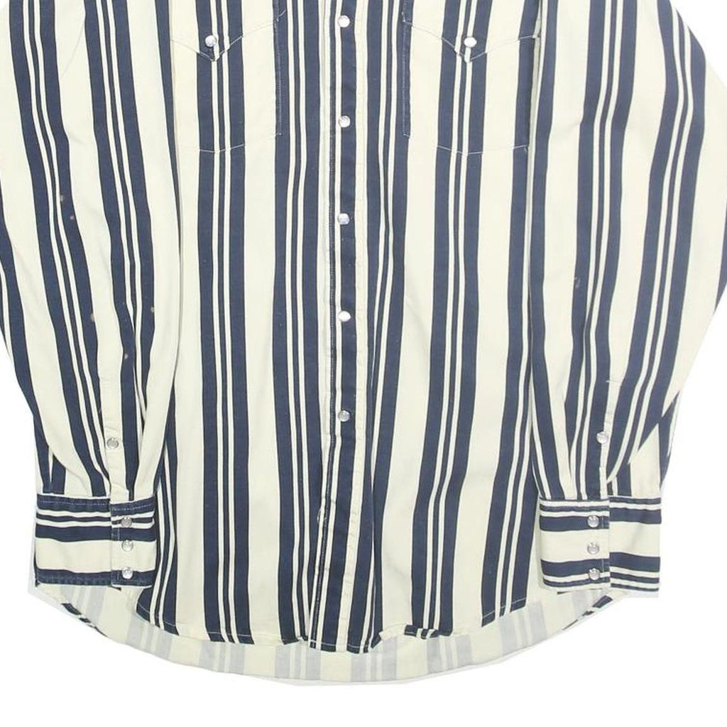 MWG Mens White & Blue Striped Shirt S Cotton Classic Long Sleeve Button
