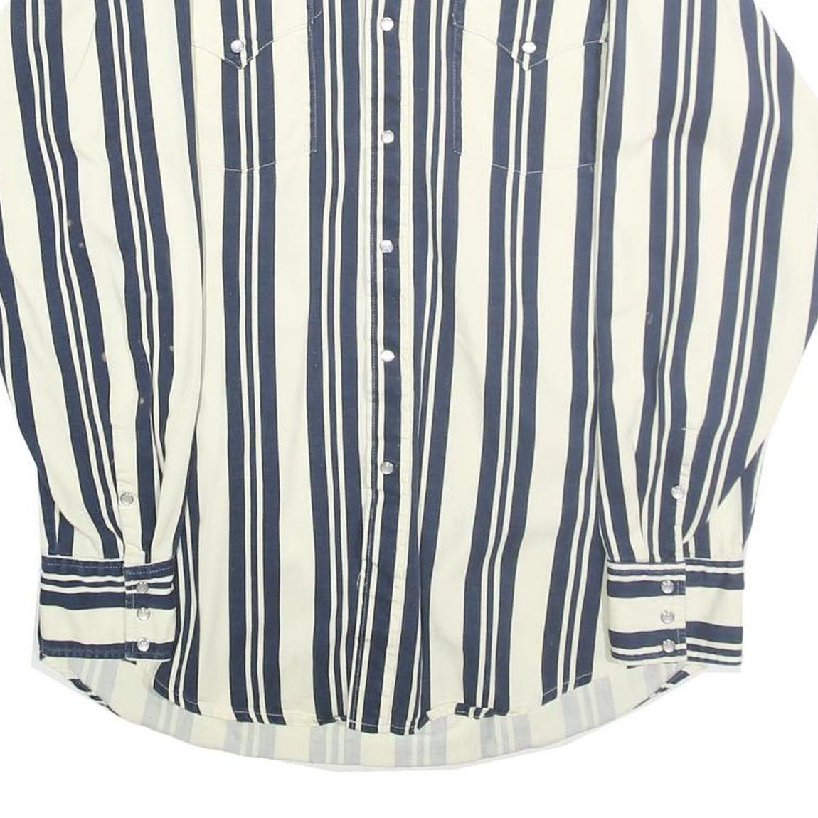 MWG Mens White & Blue Striped Shirt S Cotton Classic Long Sleeve Button