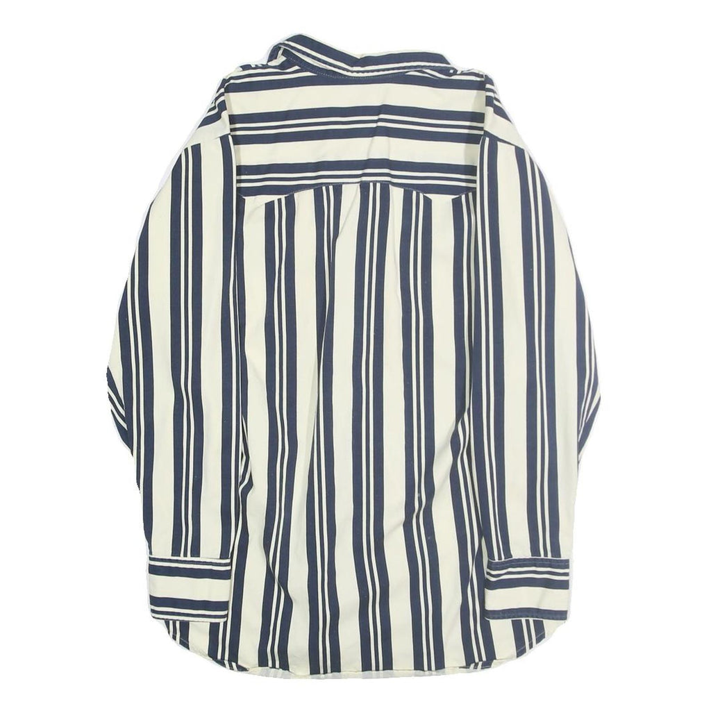 MWG Mens White & Blue Striped Shirt S Cotton Classic Long Sleeve Button