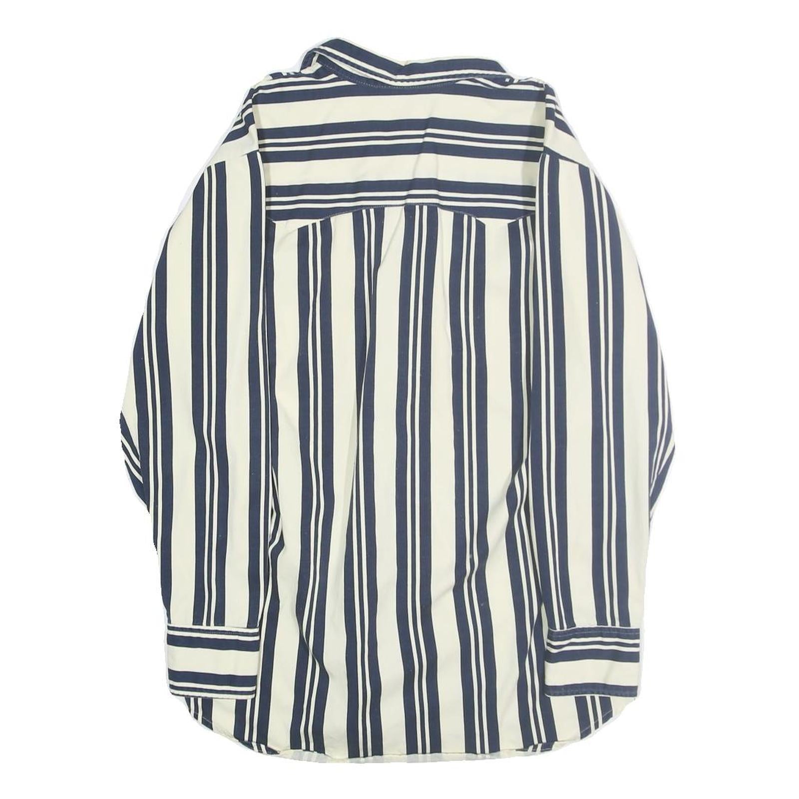 MWG Mens White & Blue Striped Shirt S Cotton Classic Long Sleeve Button